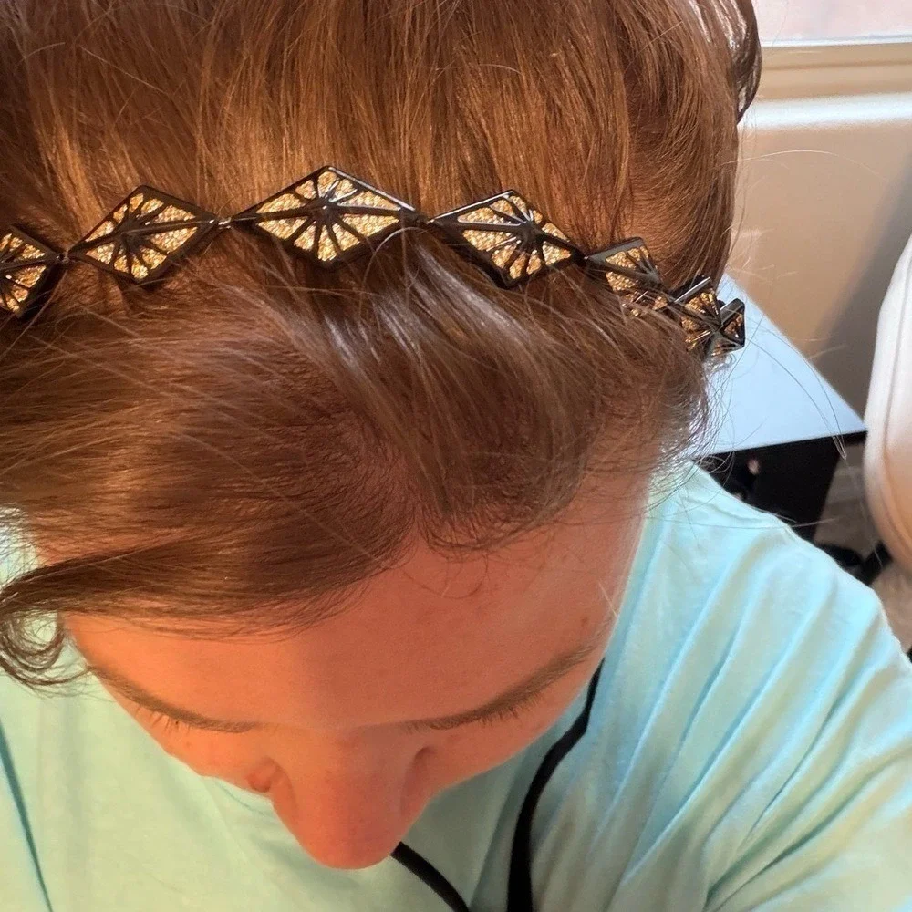 Noir Jewelry Geometric Diamond Sunburst Headband Black Elastic NWT